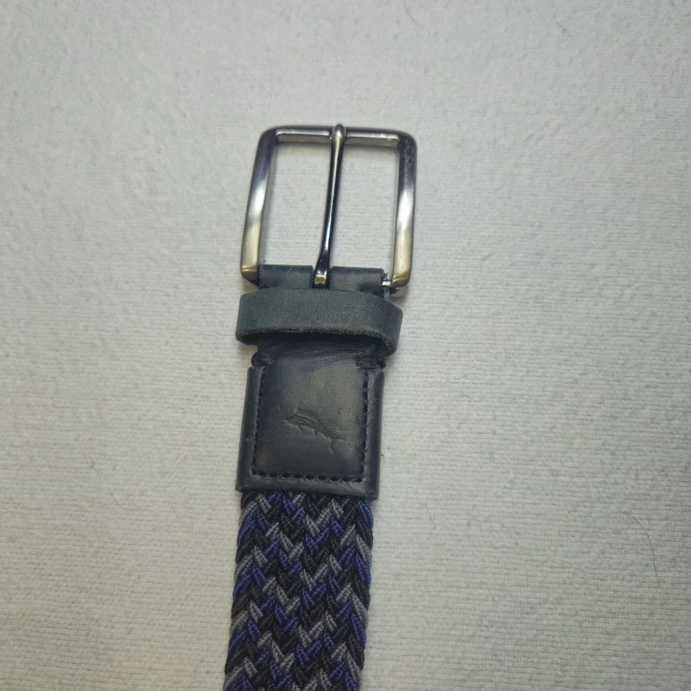 Tommy Bahama Belt Mens Maximum Stretch Woven Belt Leather Ends‎ Blue/Black/Gray